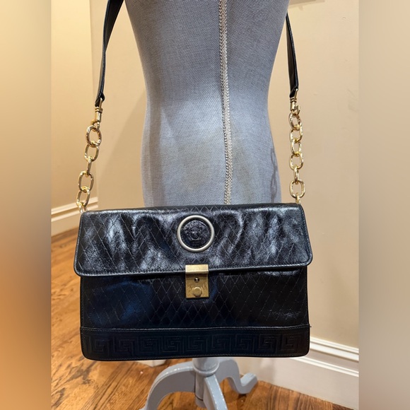 Vintage Gianni Versace Medusa Diamond Pattern Leather Clutch/Handbag